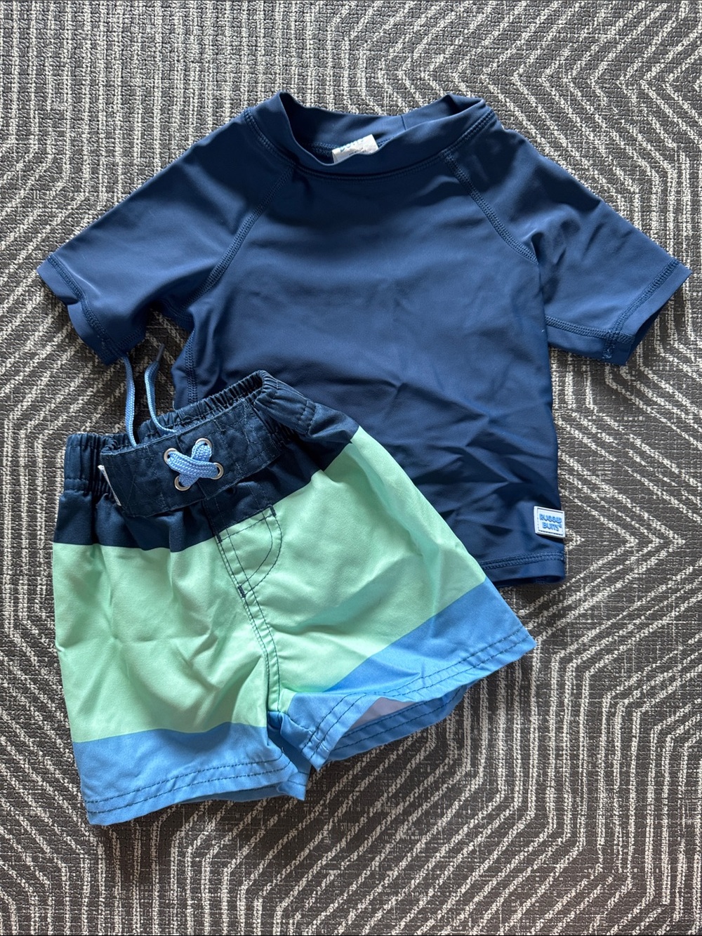 Rugged Butts Navy Rash Guard with Colorblock Swim Shorts